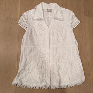 White Embroidered Short Sleeve Top